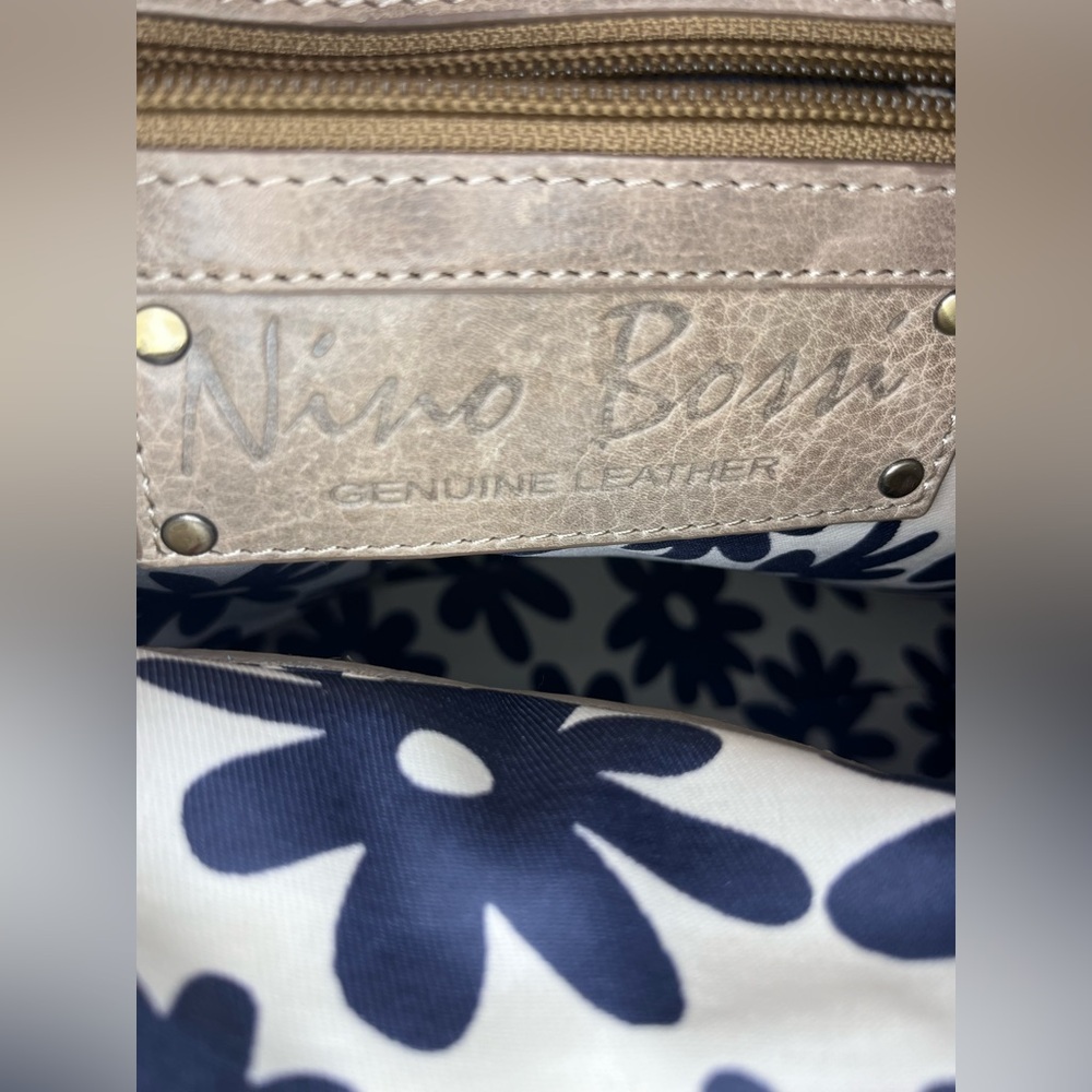 Nino Bossi Genuine Leather Taupe Tote Bag Floral Lined Shoulder Purse - Picture 8 of 11